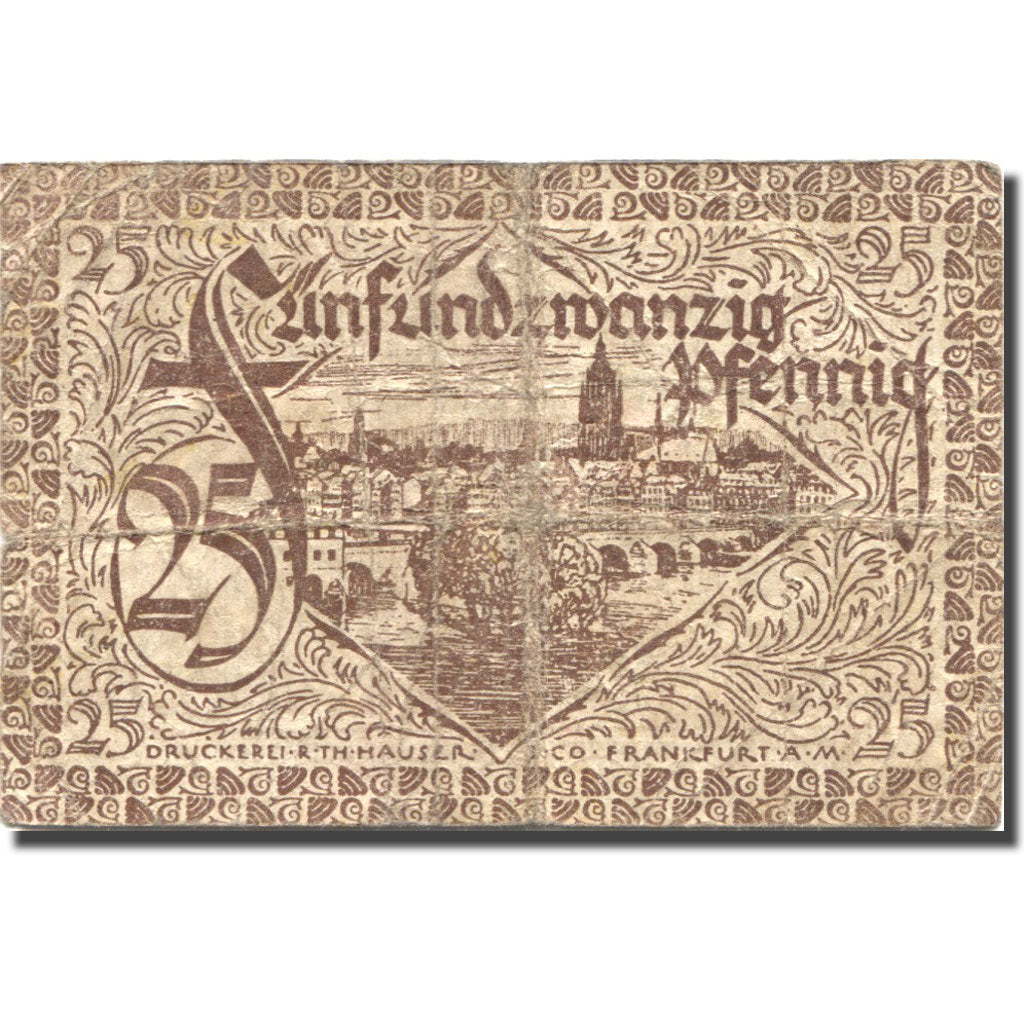Banknote, Germany, Frankfurt, 25 Pfennig, pont, 1919 VF(20-25) Mehl:F 16.2a