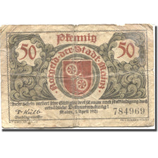 Banknote, Germany, Mainz, 50 Pfennig, aigle, 1921 VF(20-25) Mehl:860.2a