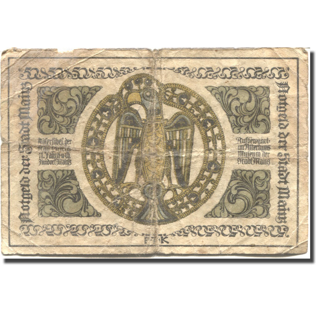 Banknote, Germany, Mainz, 50 Pfennig, aigle, 1921 VF(20-25) Mehl:860.2a