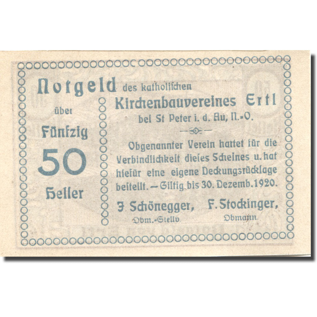 Banknote, Austria, Ertl, 50 Heller, paysage 1920-12-30, UNC(63), Mehl:FS 1272