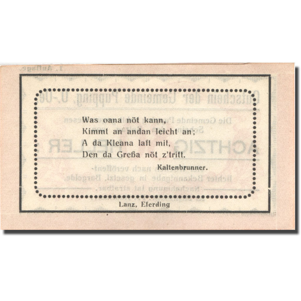 Banknote, Austria, Pupping, 80 Heller, valeur faciale, UNC(63), Mehl:FS 792Ia