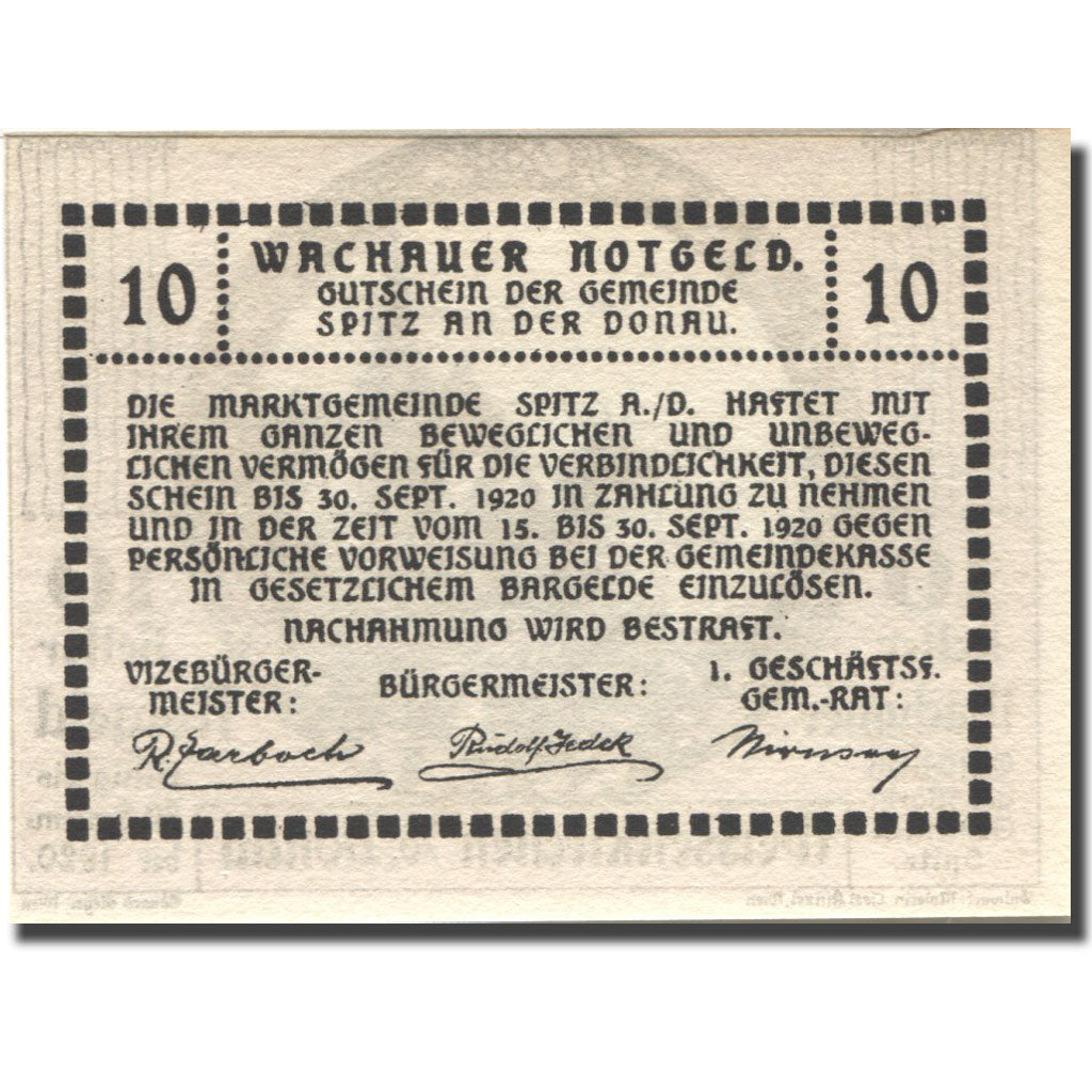 Banknote, Austria, Weissenkirchen, 10 Heller, Eglise, 1920 UNC(63) Mehl:FS 1122