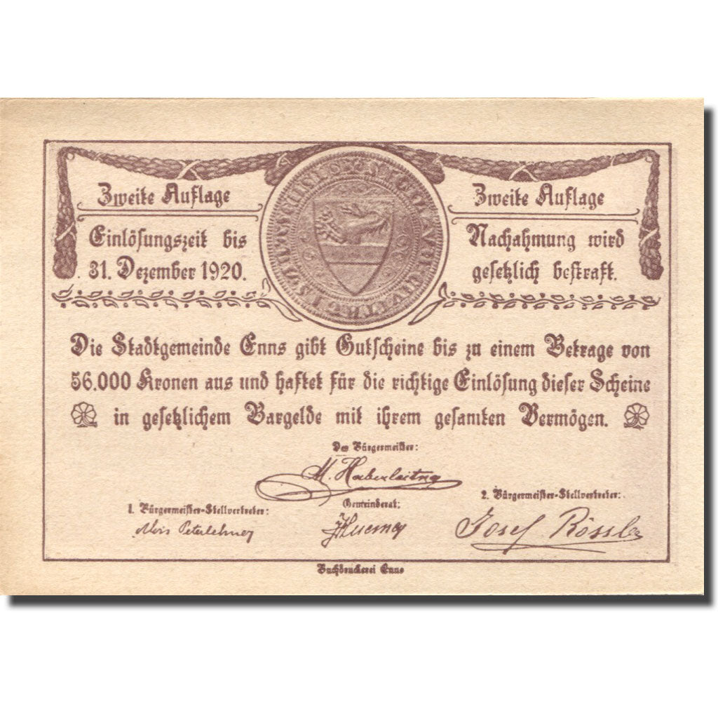 Banknote, Austria, Enns, 10 Heller, village, 1920 UNC(63), Mehl:FS 174IIa