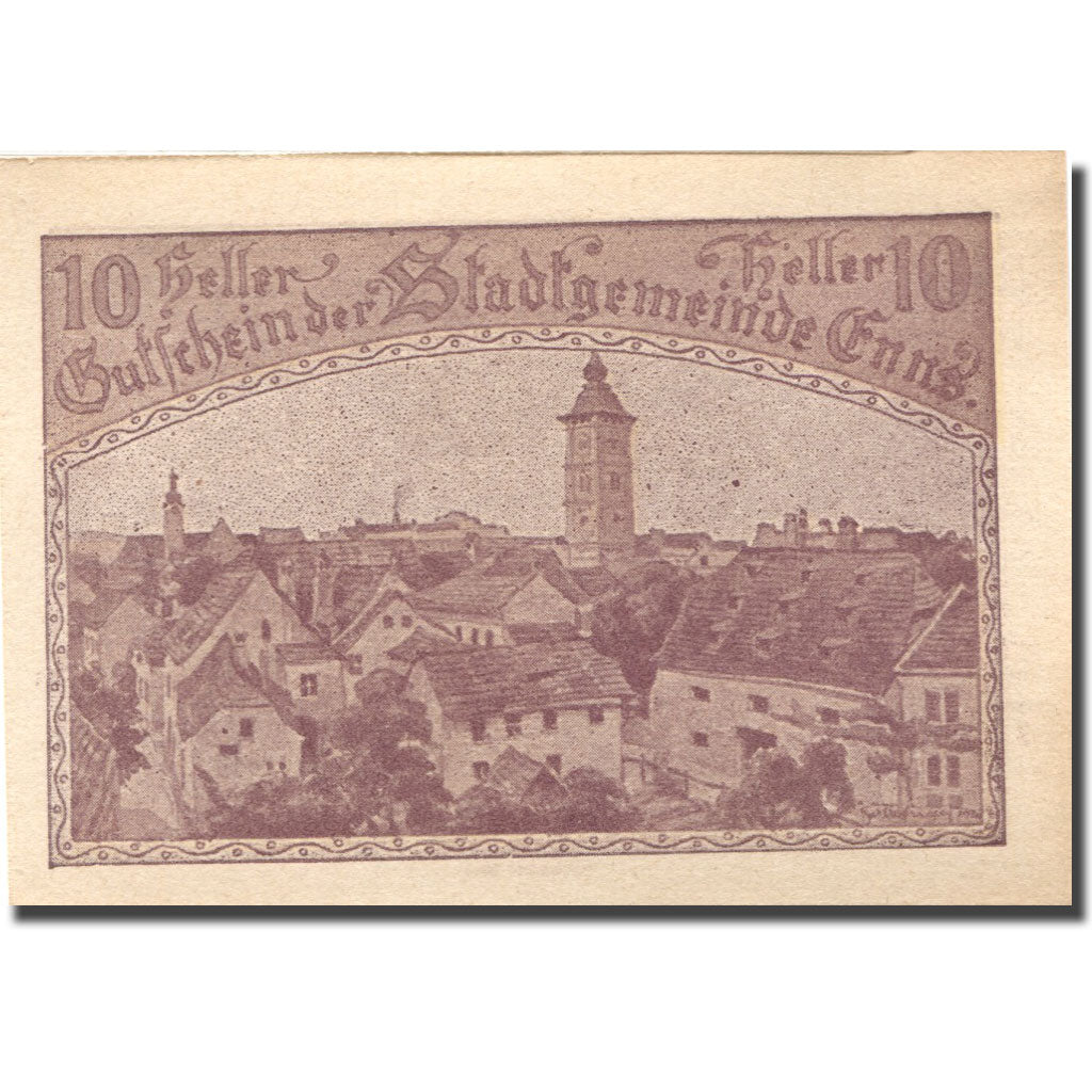 Banknote, Austria, Enns, 10 Heller, village, 1920 UNC(63), Mehl:FS 174IIa