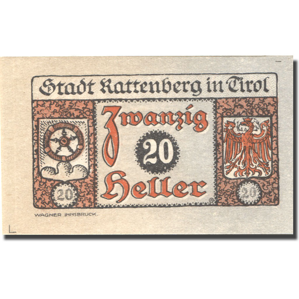 Banknote, Austria, Rattenberg, 20 Heller, personnage, 1920 UNC(63) Mehl:FS 821I