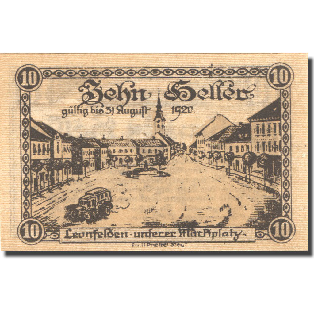 Banknote, Austria, Leonfelden, 10 Heller, rue, 1920 UNC(63) Mehl:FS 514