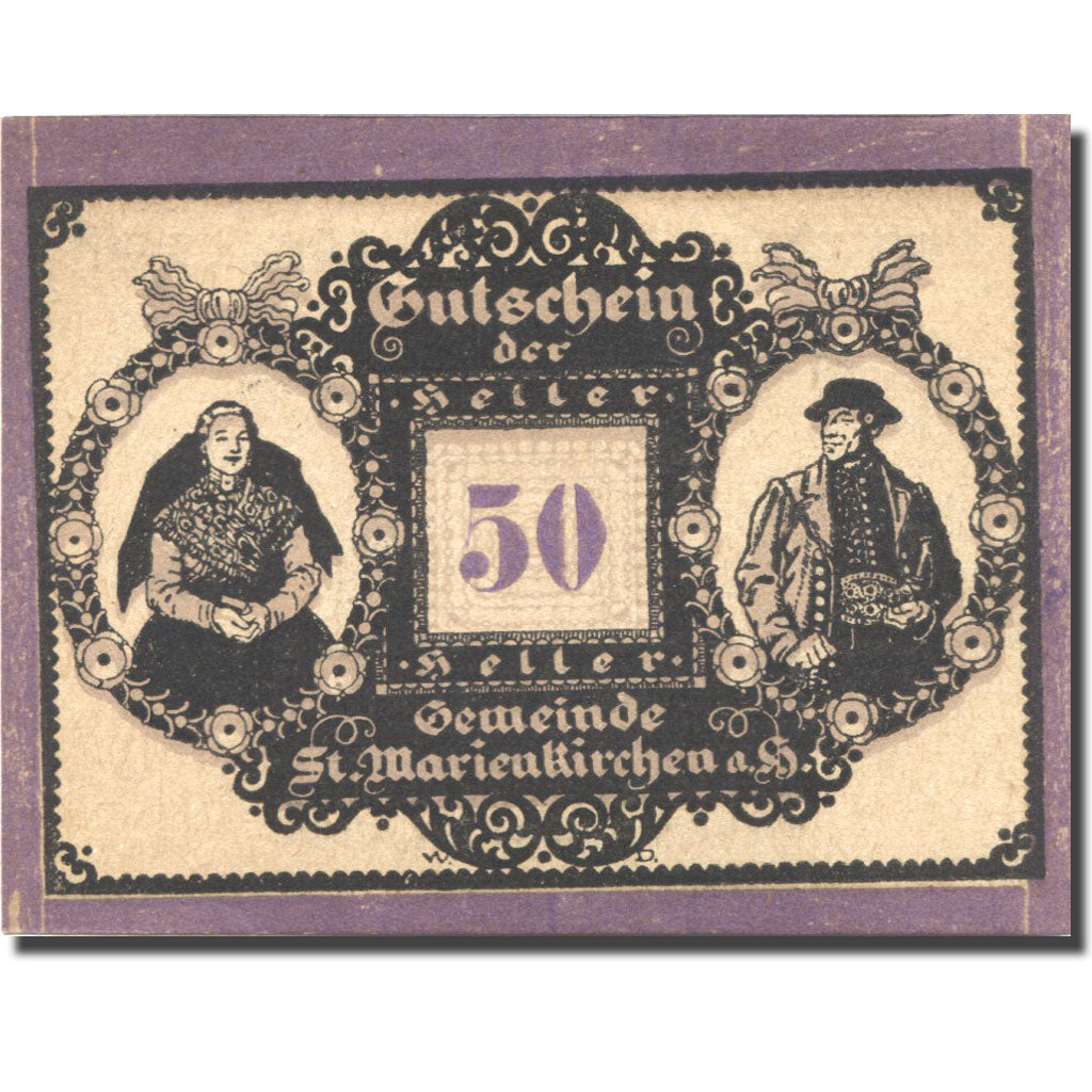 Banknote Austria Marienkirchen 50 Heller, personnage 2, 1920 UNC(63) Mehl:FS 908