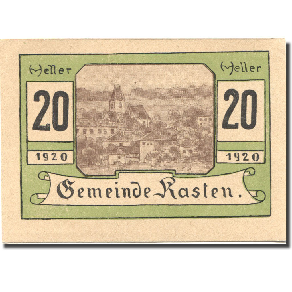 Banknote, Austria, Kasten, 20 Heller, village, 1920 UNC(63) Mehl:FS 428c