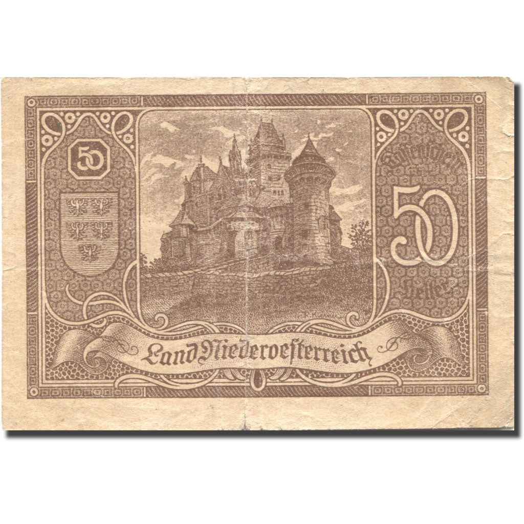 Banknote Austria Niederösterreich 50Heller, château, 1920 VF(20-25) Mehl:671IIa