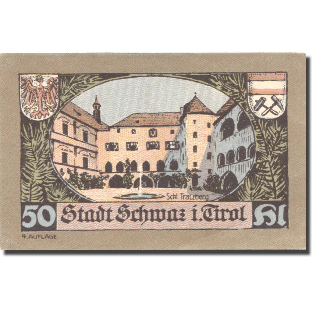 Banknote, Austria, Schwaz, 50 Heller, Monument, 1920 UNC(63) Mehl:FS 983c