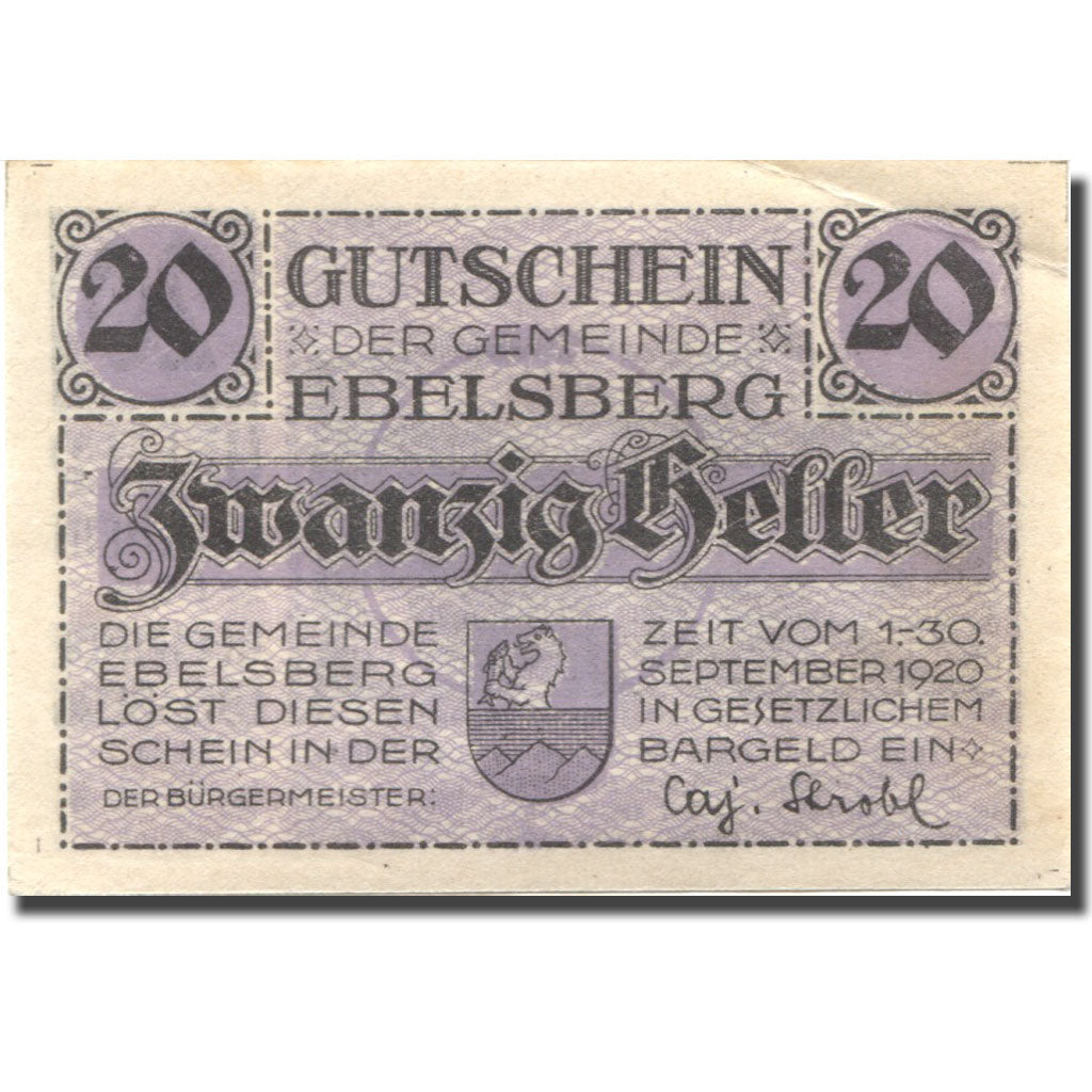 Banknote, Austria, Ebelsberg, 20 Heller, château, 1920 AU(55-58) Mehl:FS 140Ia