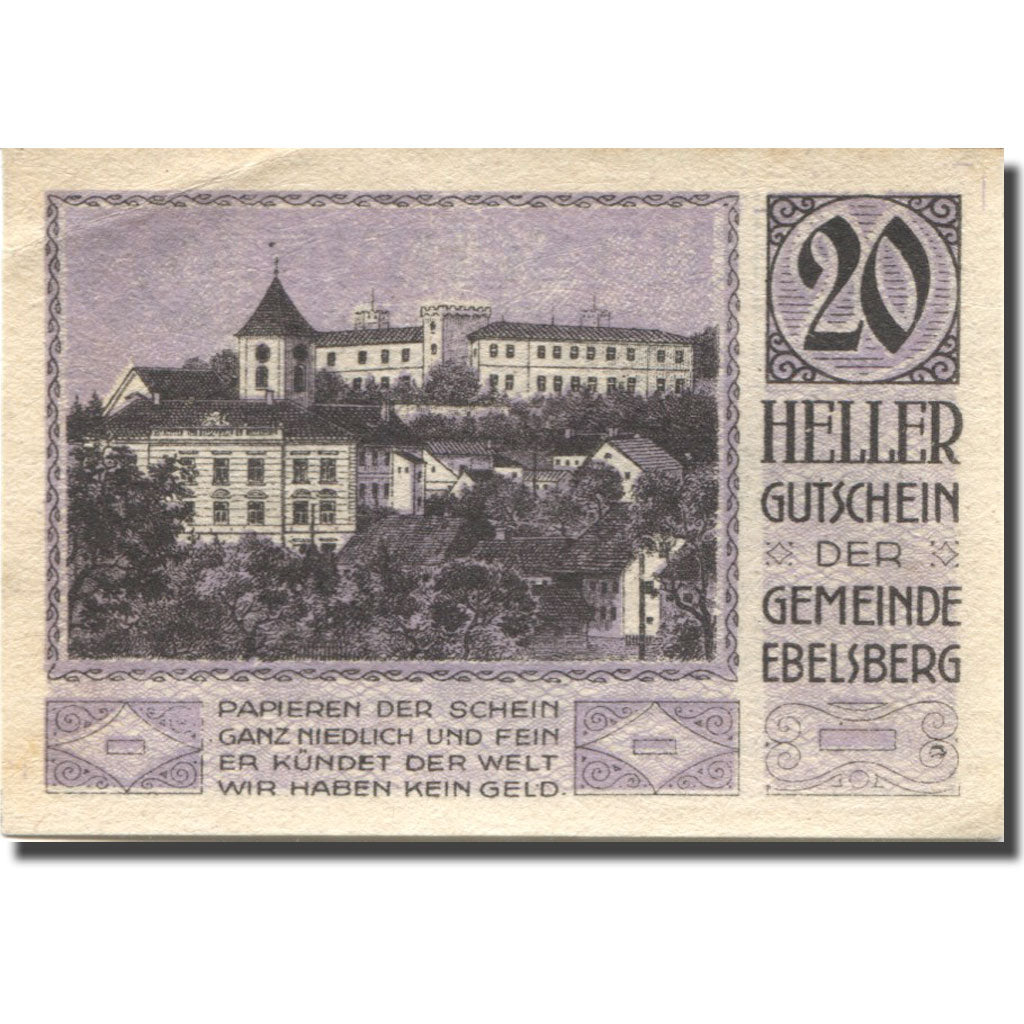 Banknote, Austria, Ebelsberg, 20 Heller, château, 1920 AU(55-58) Mehl:FS 140Ia