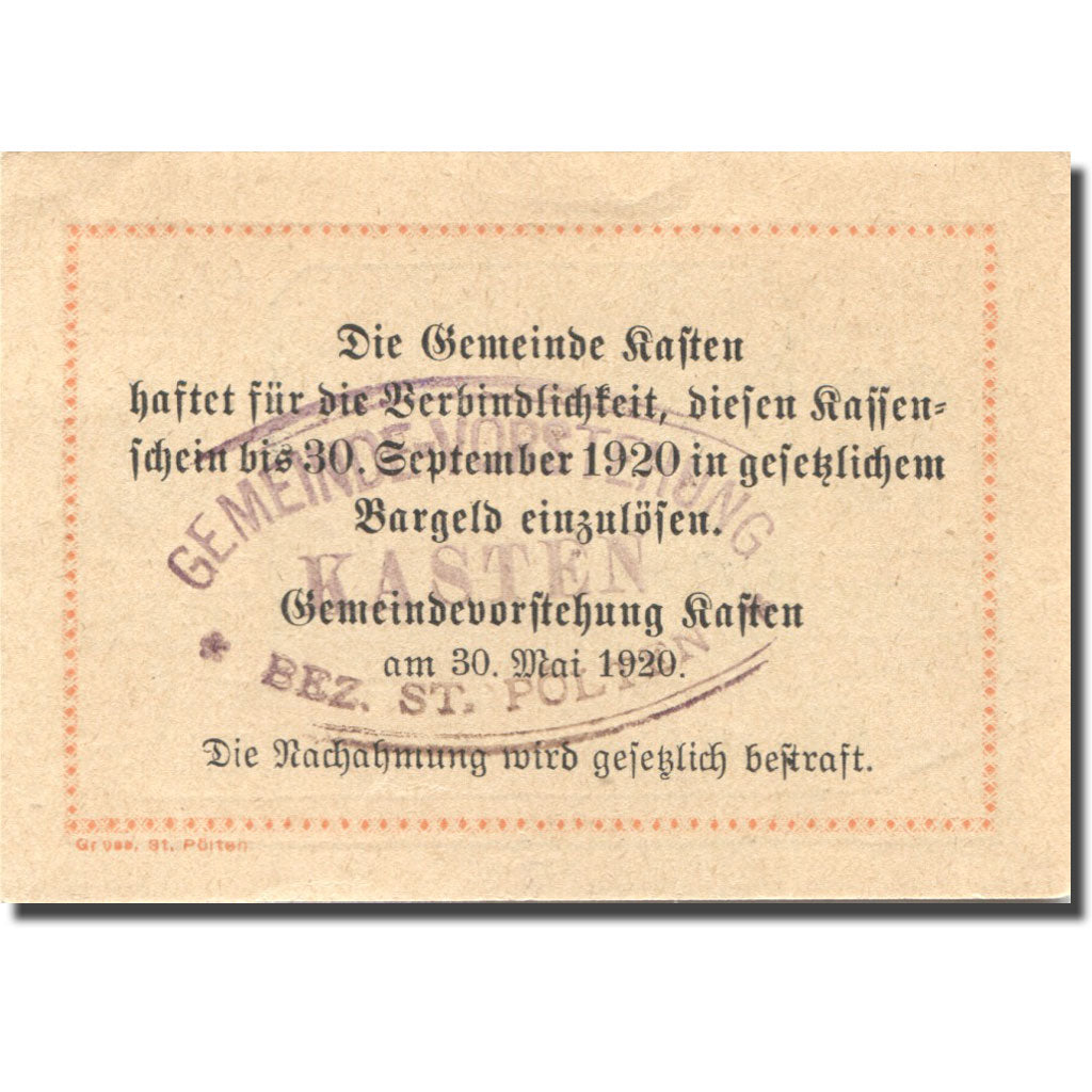 Banknote, Austria, Kasten, 10 Heller, village, 1920 UNC(63) Mehl:FS 428c