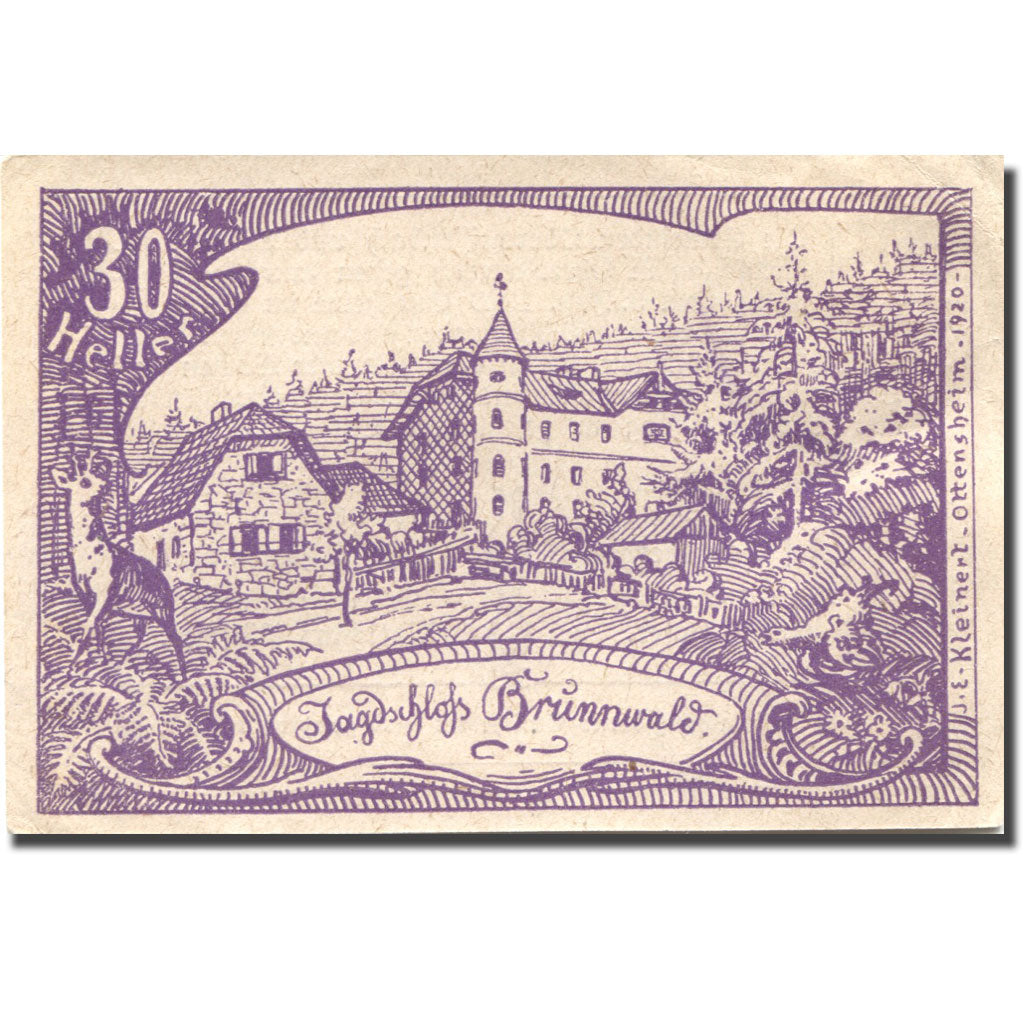 Banknote, Austria, Brunnwald, 30 Heller, château, 1920, EF(40-45), Mehl:FS 692