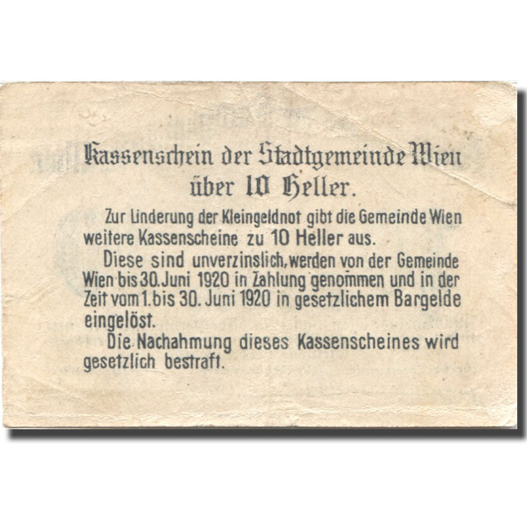 Banknote, Austria, Wien, 10 Heller, château, 1920 EF(40-45) Mehl:FS 1183IIbA