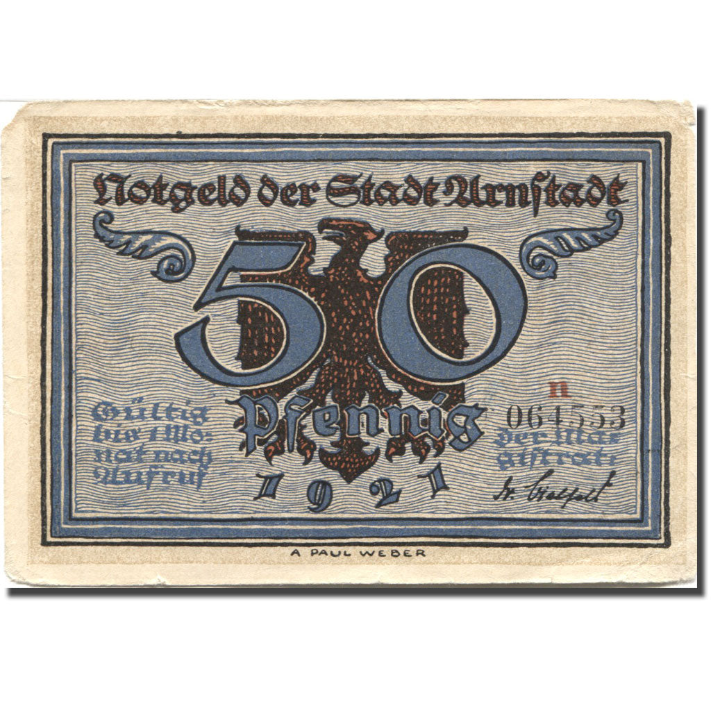 Banknote, Germany, Arnstadt, 50 Pfennig personnage 1921 EF(40-45), Mehl:43.3a
