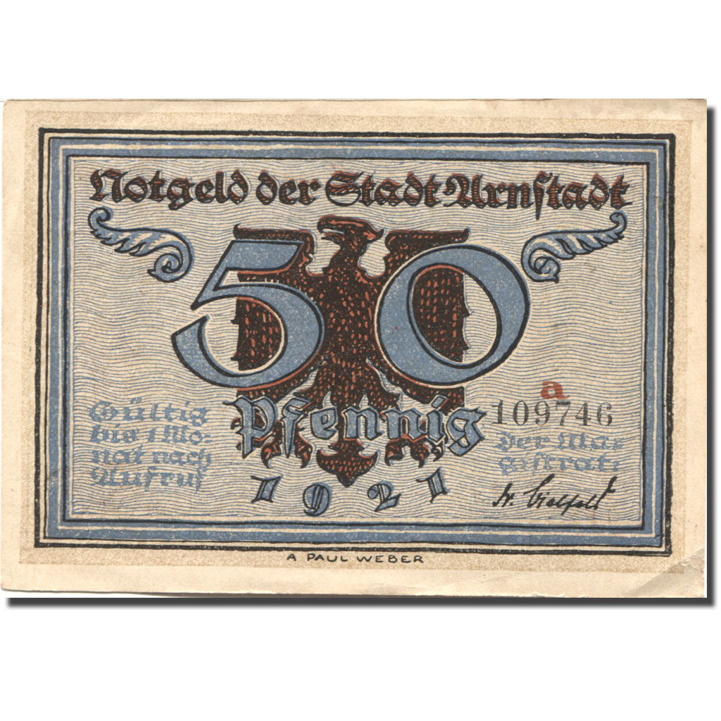 Billet, Allemagne, Arnstadt, 50 Pfennig, paysage, 1921, SUP, Mehl:43.3a