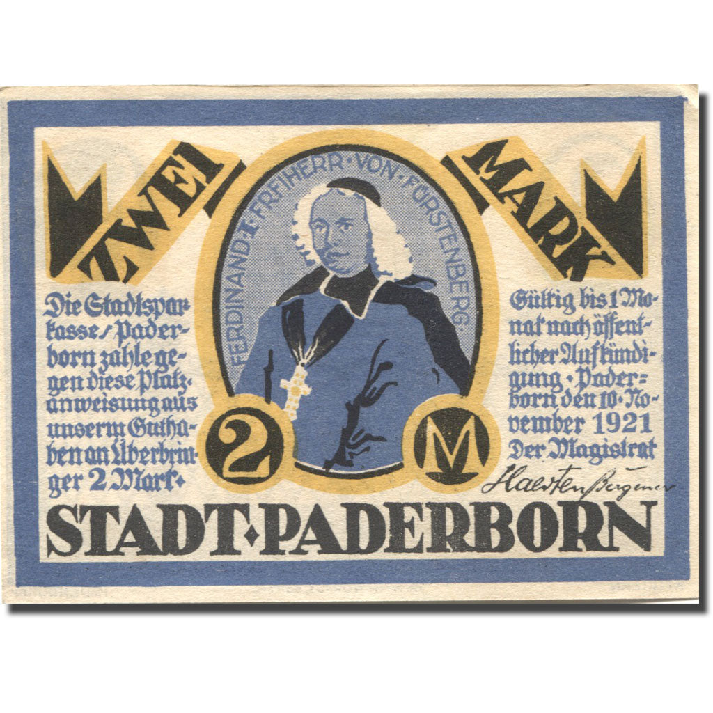 Banknote, Germany, Paderborn, 2 Mark, Eglise, 1921 UNC(63) Mehl:1043.1