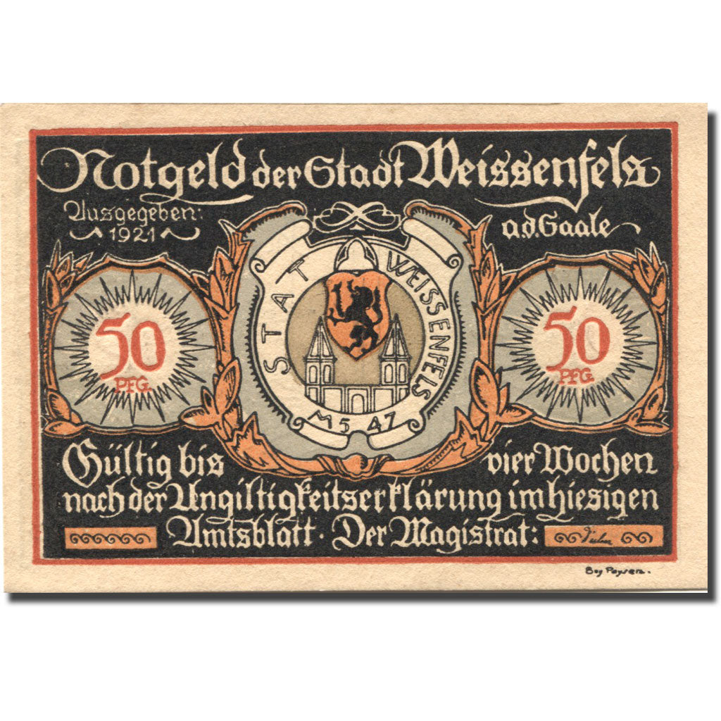 Billet, Allemagne, Weissenfels, 50 Pfennig, Blason, 1921, SPL, Mehl:1403.2