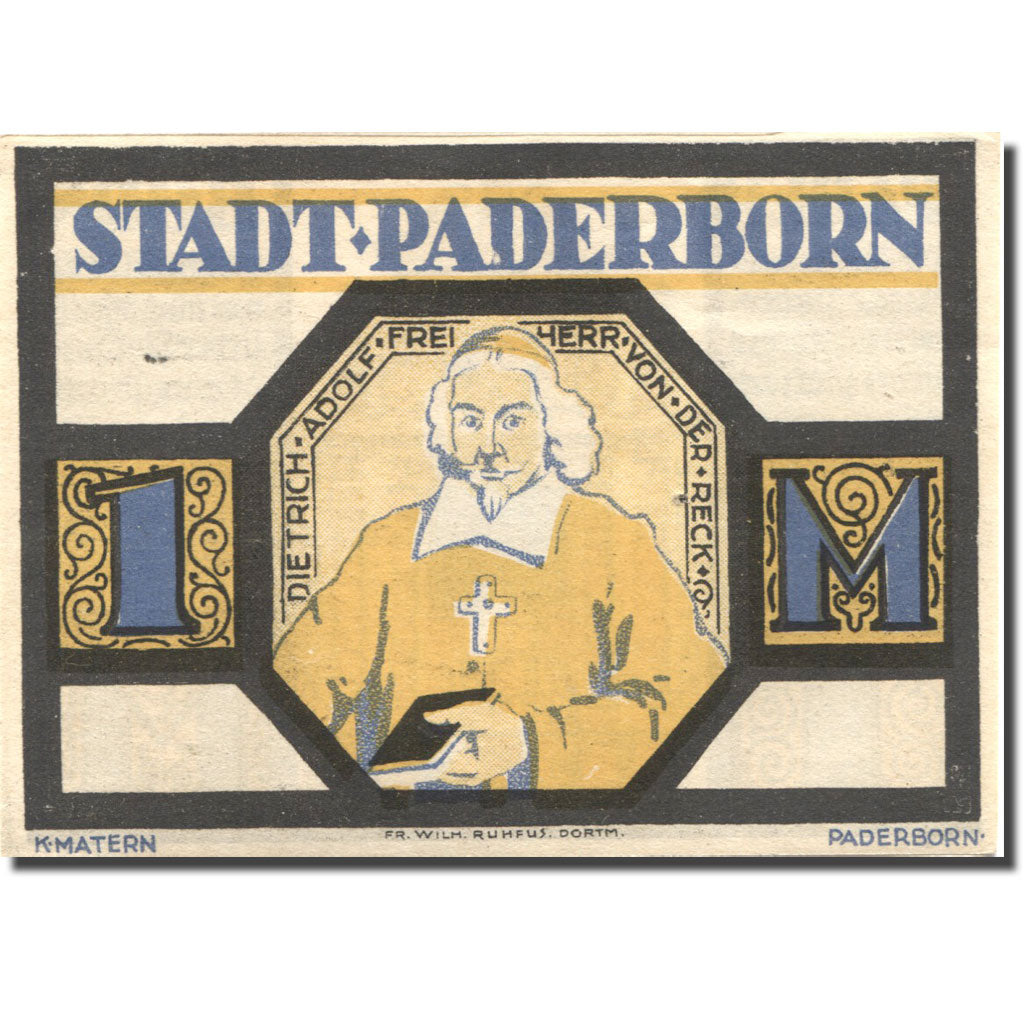 Banknote, Germany, Paderborn, 1 Mark, Eglise 1, 1921 UNC(63) Mehl:1043.1
