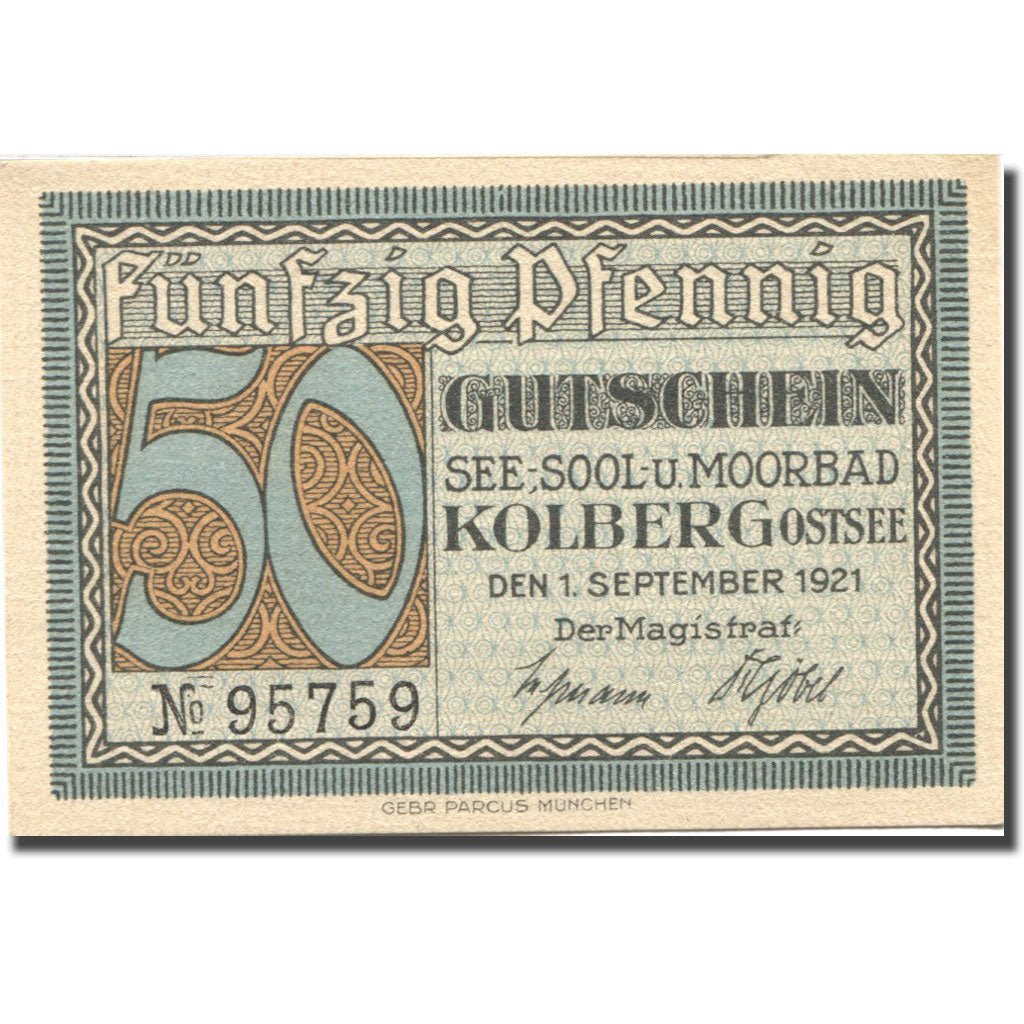 Banknote, Germany, Kolberg, 50 Pfennig, mer, 1921 UNC(63) Mehl:737.2