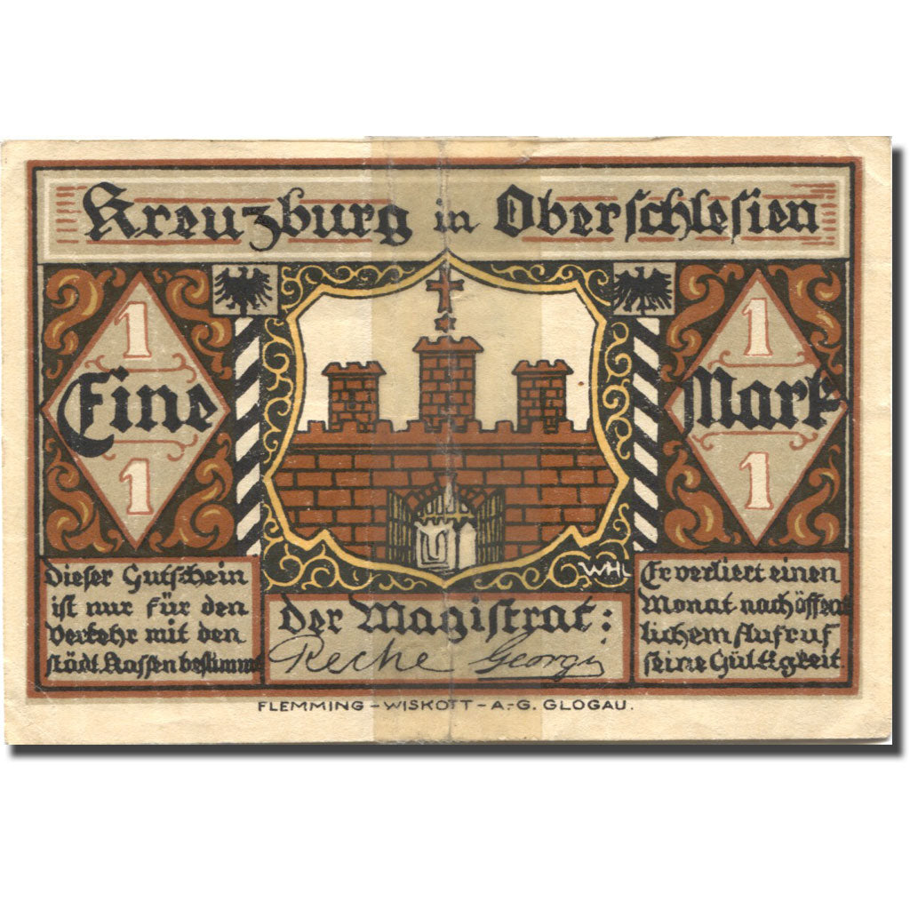 Banconote, Germania, Kreuzburg, 1 Mark, personnage, BB, Mehl:744.3b