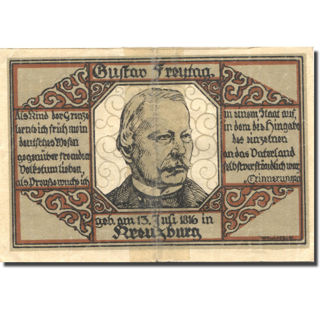 Banconote, Germania, Kreuzburg, 1 Mark, personnage, BB, Mehl:744.3b