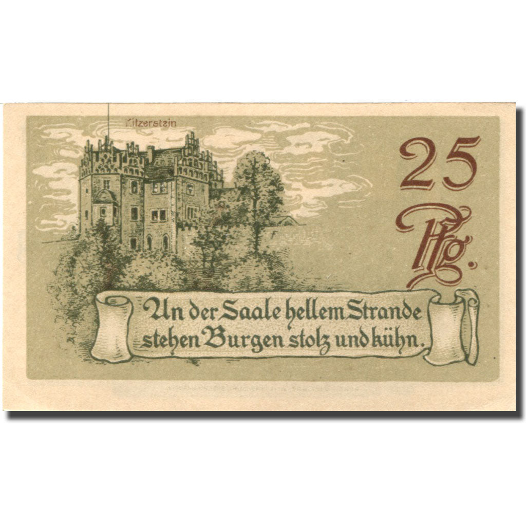 Banknote, Germany, Saalfeld, 25 Pfennig, château, 1921 UNC(63) Mehl:1155.1a