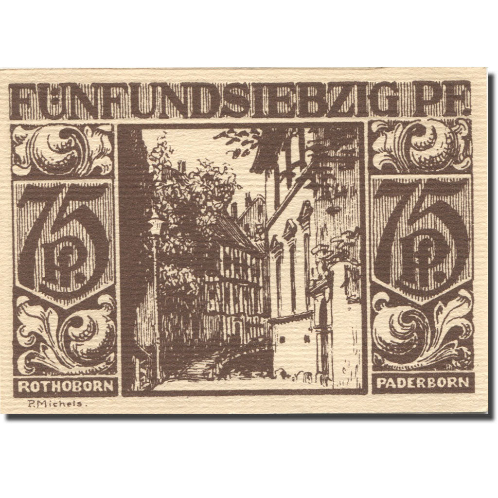 Banknote, Germany, Paderborn, 75 Pfennig, personnage, 1921 UNC(63) Mehl:1043.5