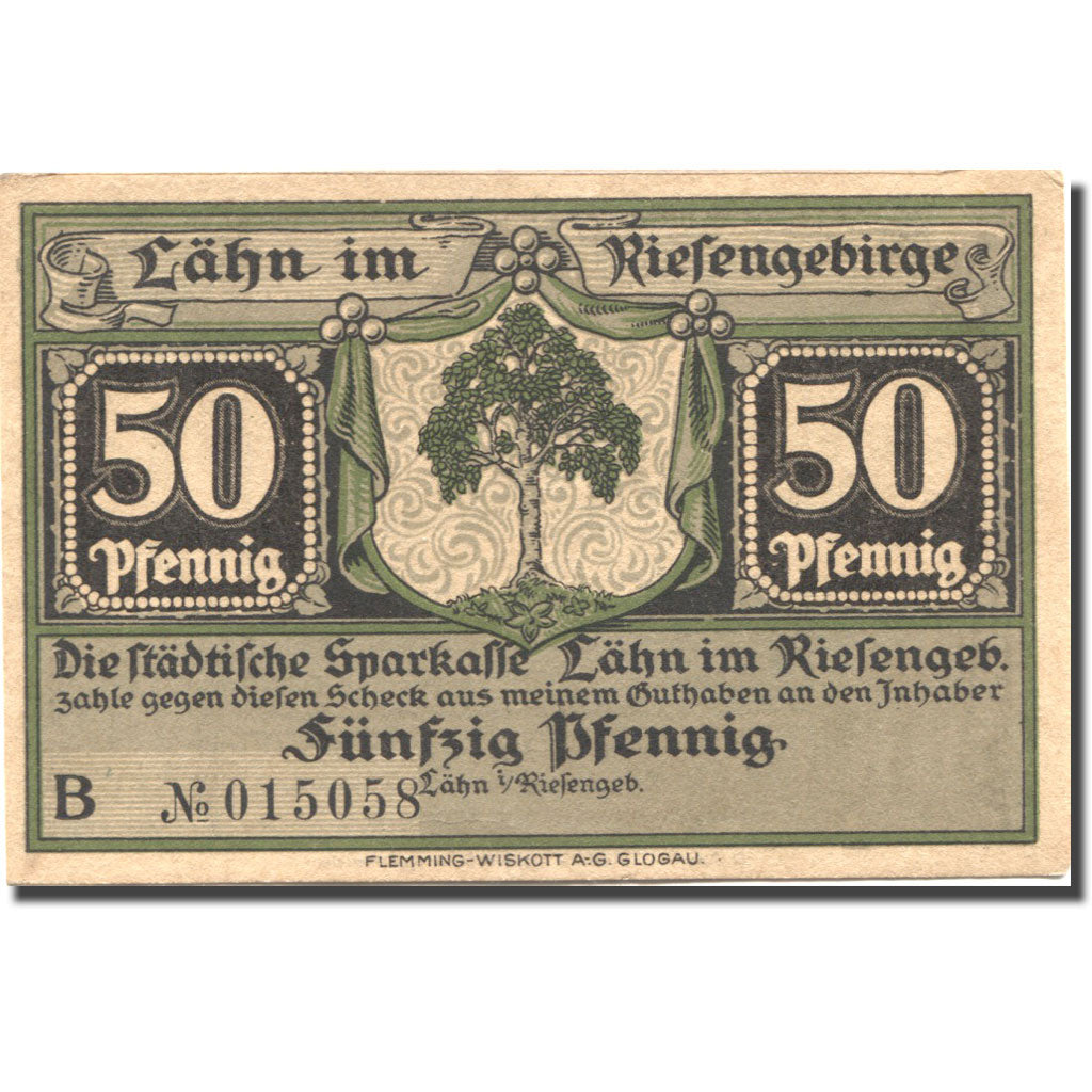 Banknote, Germany, Lähn, 50 Pfennig, château, UNC(63), Mehl:756.1b