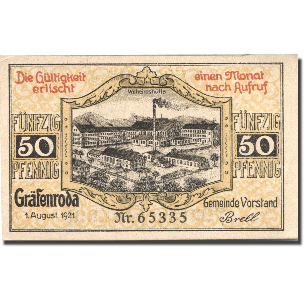 Banknote, Germany, Gräfenroda, 50 Pfennig, Usine, 1921 UNC(63) Mehl:462.2