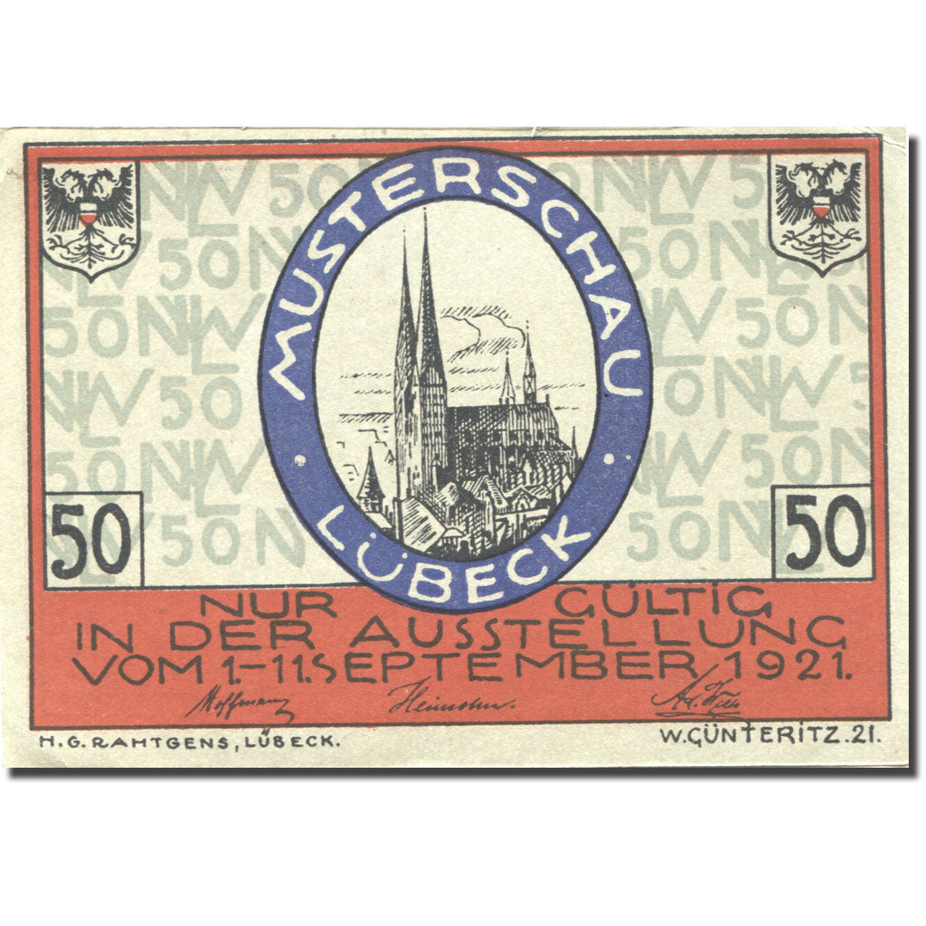 Banknote, Germany, Lübeck, 50 Pfennig, Blason, 1921 AU(55-58) Mehl:827.1