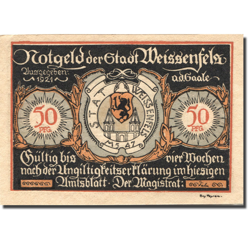 Banknote, Germany, Weissenfels, 50 Pfennig, personnage, 1921 UNC(63) Mehl:1403.2