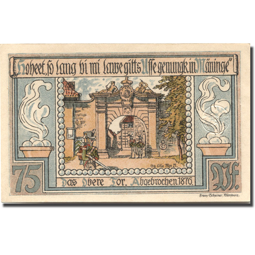 Banknote, Germany, Meiningen, 75 Pfennig, château, 1921 UNC(63) Mehl:877.2