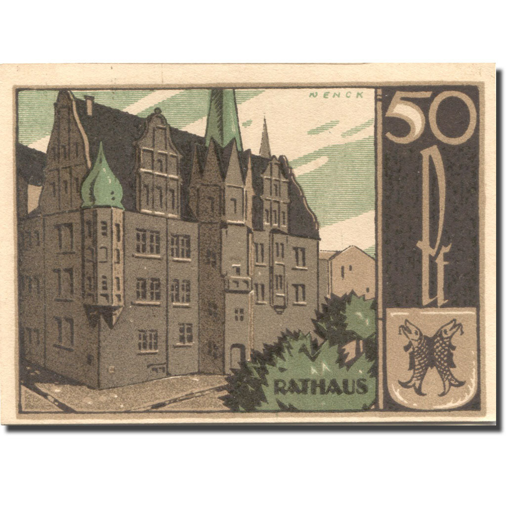 Billet, Allemagne, Saalfeld, 50 Pfennig, mairie, 1921 SPL Mehl:1155.3