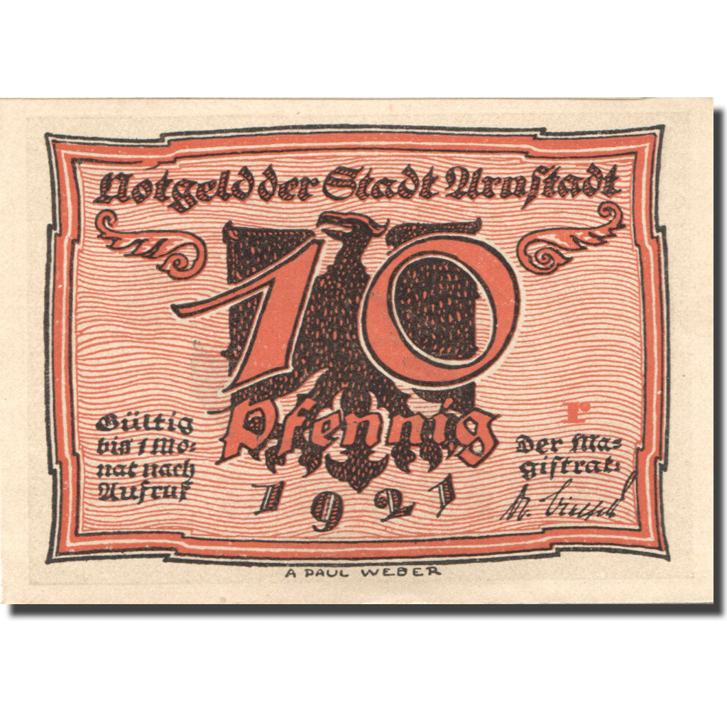 Banknote, Germany, Arnstadt, 10 Pfennig, aigle, 1921, UNC(63), Mehl:43.1