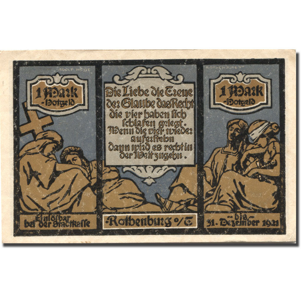 Banknote, Germany, Rottenburg, 1 Mark, personnage, 1921, AU(55-58), Mehl:49.3