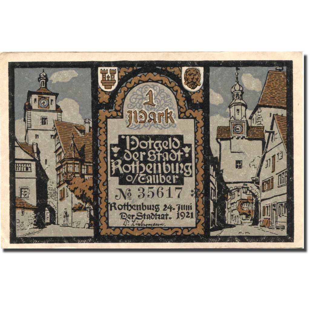 Banknote, Germany, Rottenburg, 1 Mark, personnage, 1921, AU(55-58), Mehl:49.3