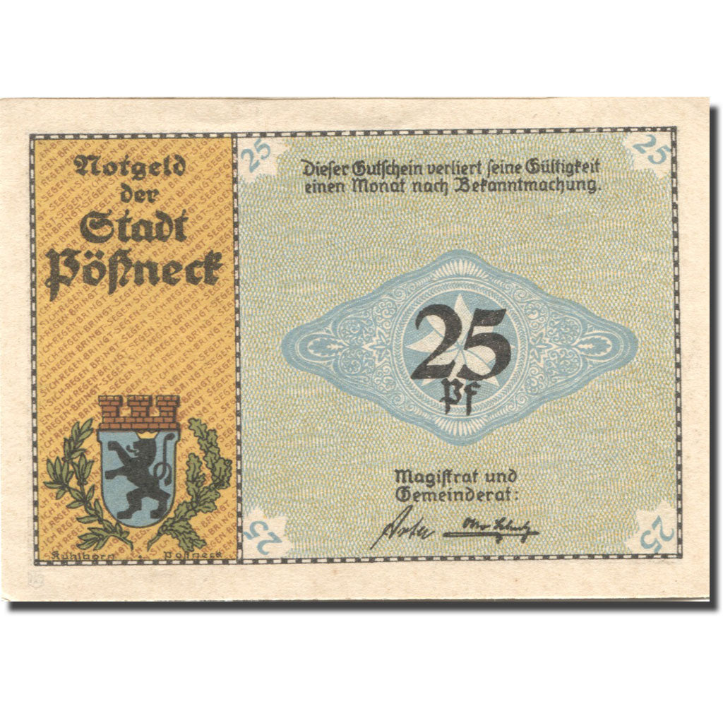 Banknote, Germany, Pössneck, 25 Pfennig, Usine, UNC(63), Mehl:1066.6
