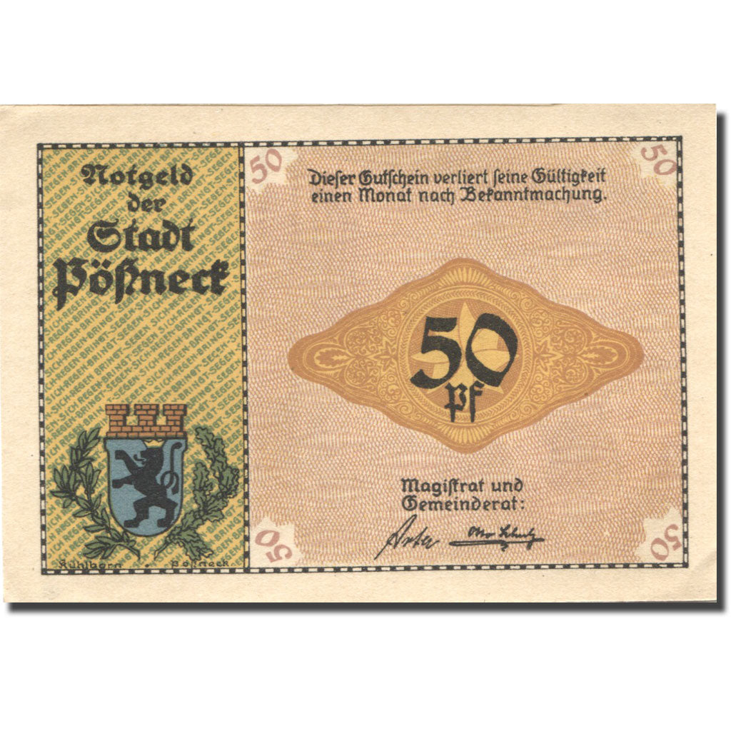 Banknote, Germany, Pössneck, 50 Pfennig, laiterie, UNC(63), Mehl:1066.6