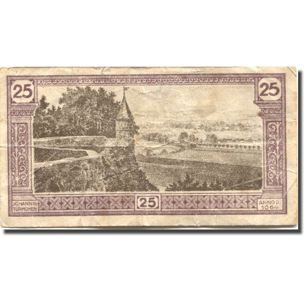 Banconote, Germania, Siegburg, 25 Pfennig, château, 1921 MB Mehl:1225.3