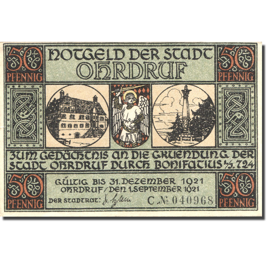 Banknote, Germany, Ohrdruf, 50 Pfennig, personnage, 1921 UNC(63) Mehl:1012.4