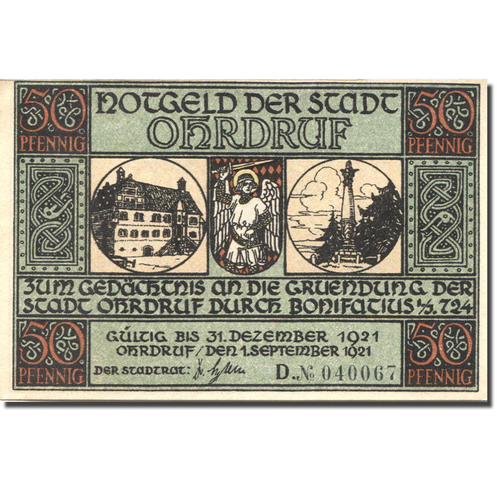 Billet, Allemagne, Ohrdruf, 50 Pfennig, personnage 1, 1921 SPL Mehl:1012.4