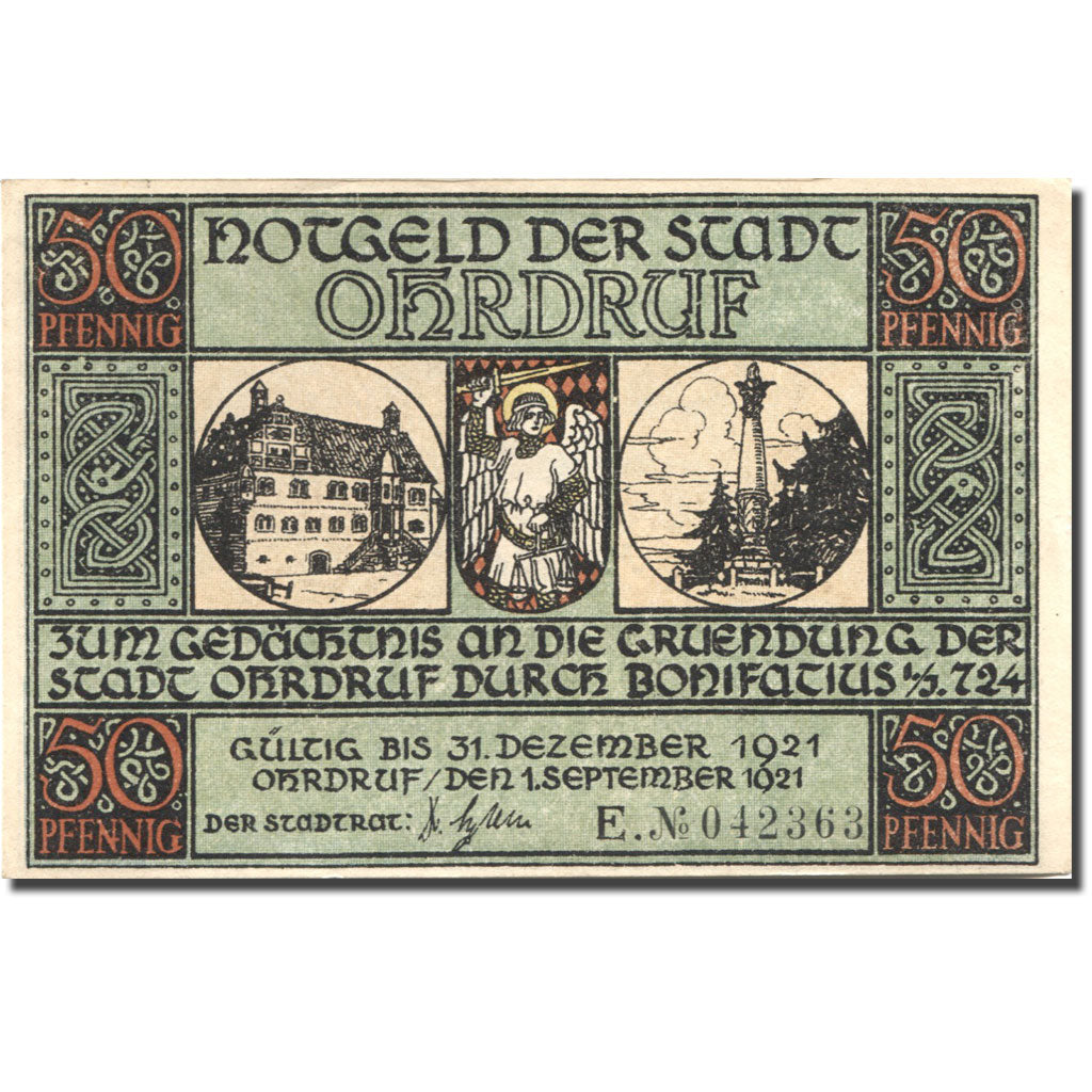 Banknote, Germany, Ohrdruf, 50 Pfennig, personnage 2, 1921 UNC(63) Mehl:1012.4