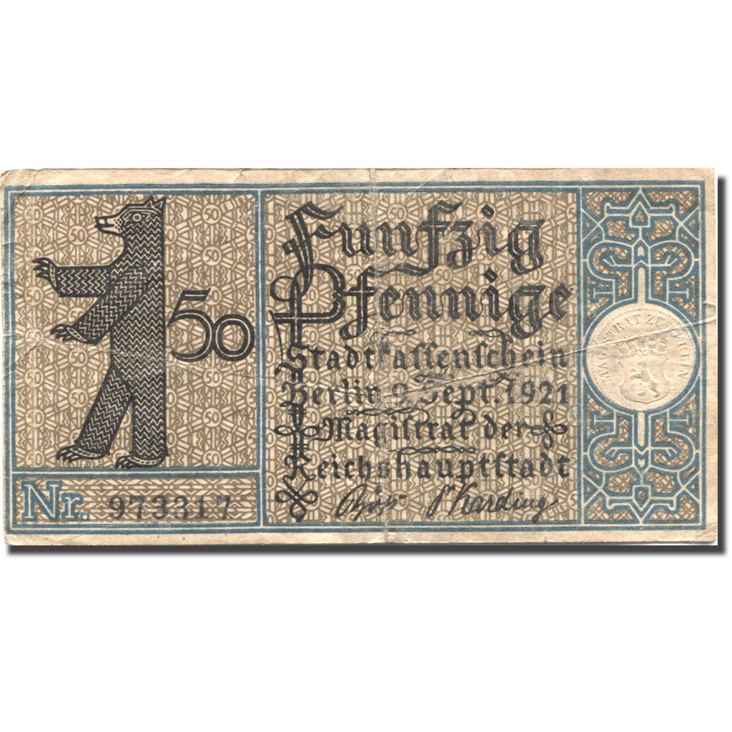 Banknote, Germany, Berlin, 50 Pfennig, village, 1921 VF(20-25) Mehl:92.1