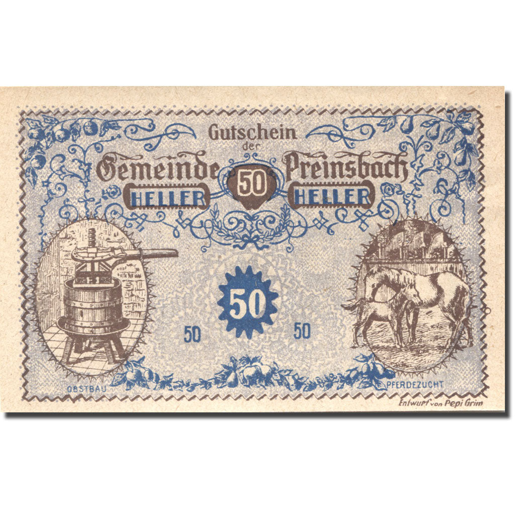 Banknote, Austria, Preinsbach, 50 Heller, Usine, UNC(63), Mehl:FS 782a