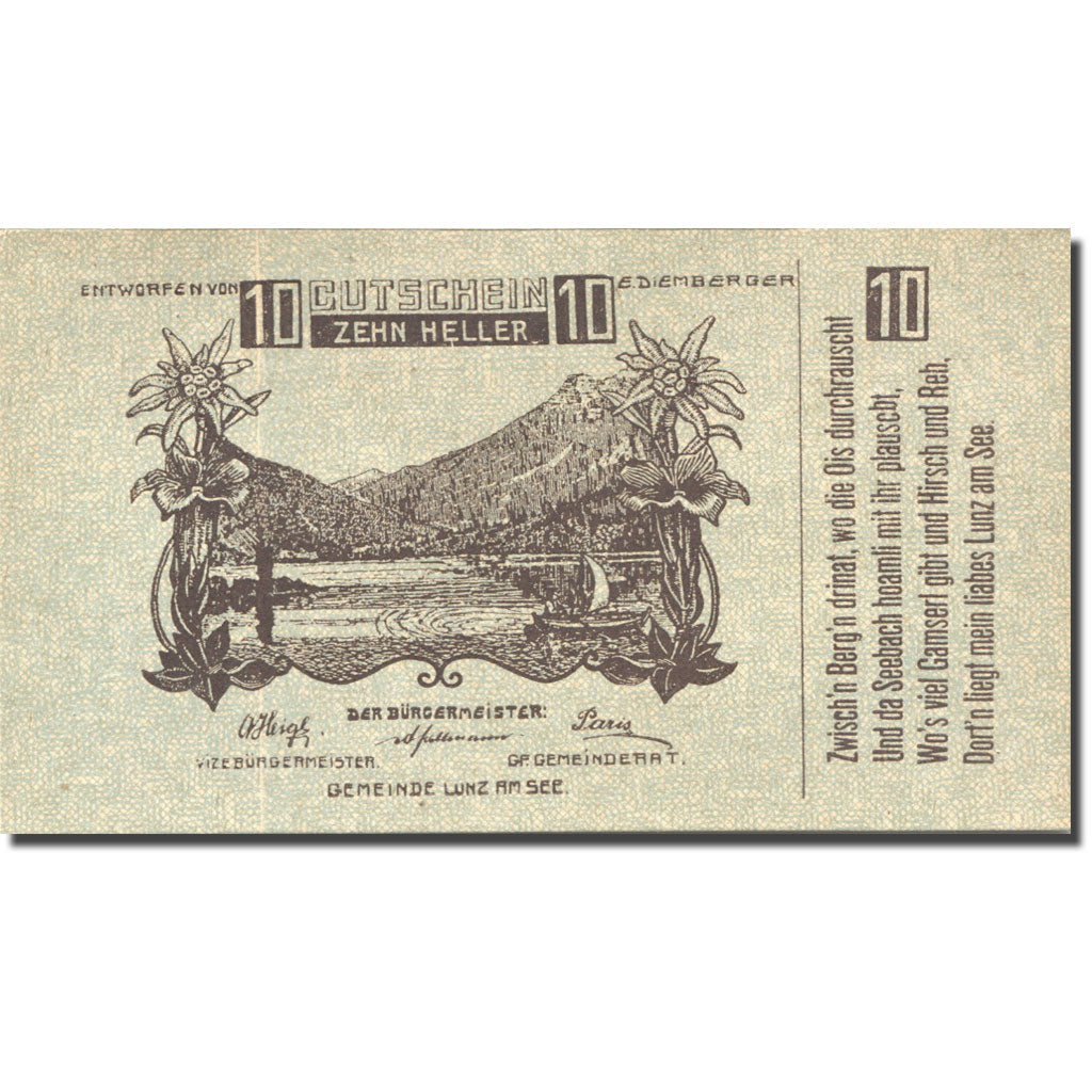 Geldschein, Österreich, Lunz am See, 10 Heller, montagne, 1920 UNZ- Mehl:FS 571a