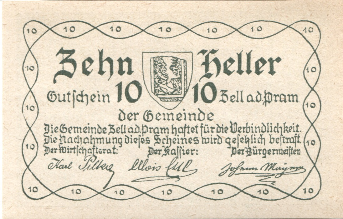Geldschein, Österreich, Zell an der Pram, 10 Heller 1920 UNZ- Mehl:FS 1271a