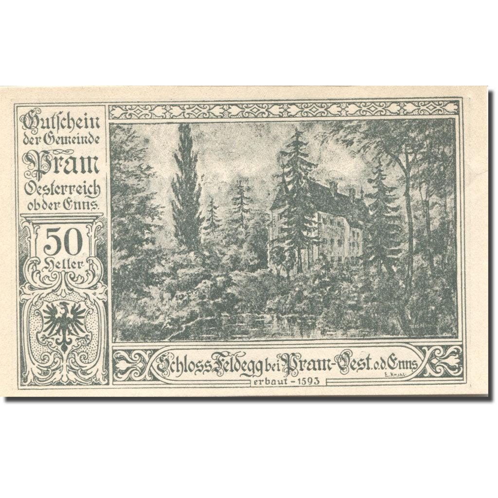Banknote, Austria, Pram, 50 Heller, château, 1920 UNC(63), Mehl:FS 778a