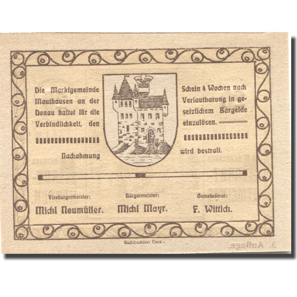 Banknote, Austria, Mauthausen, 20 Heller, Eglise, 1920, UNC(63) Mehl:FS 833